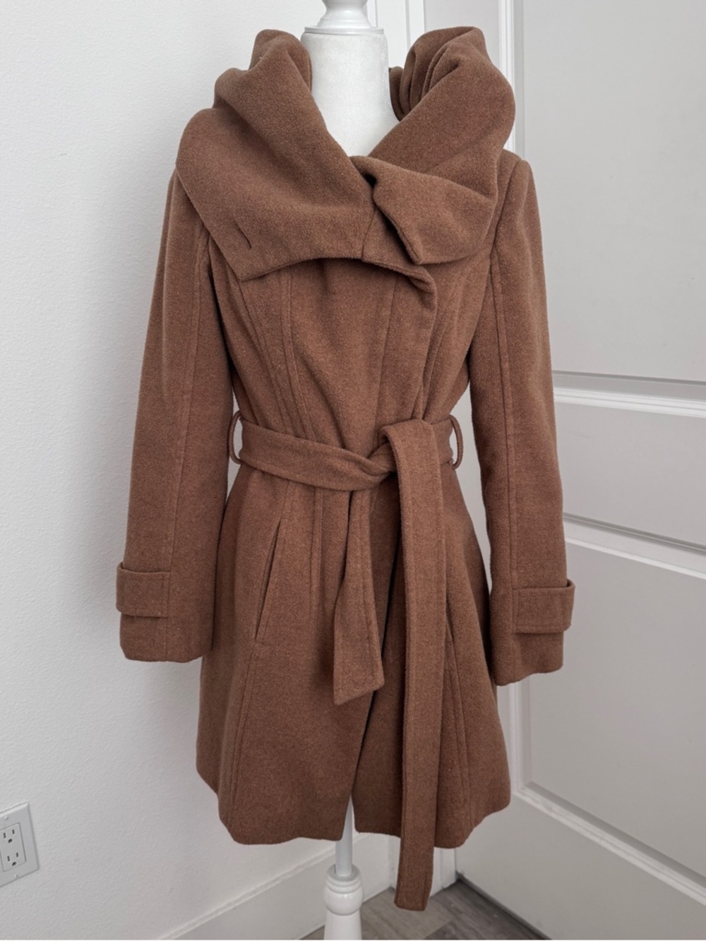 Women's Brown Belted Wool-Blend Coat